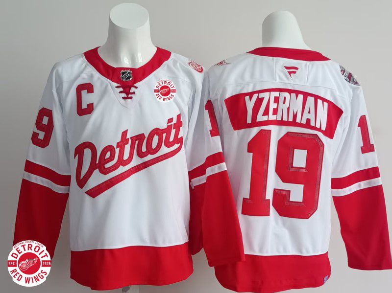 Men Detroit Red Wings #19 Yzerman White 2025 Fanatics Home Premium NHL Jersey style 2